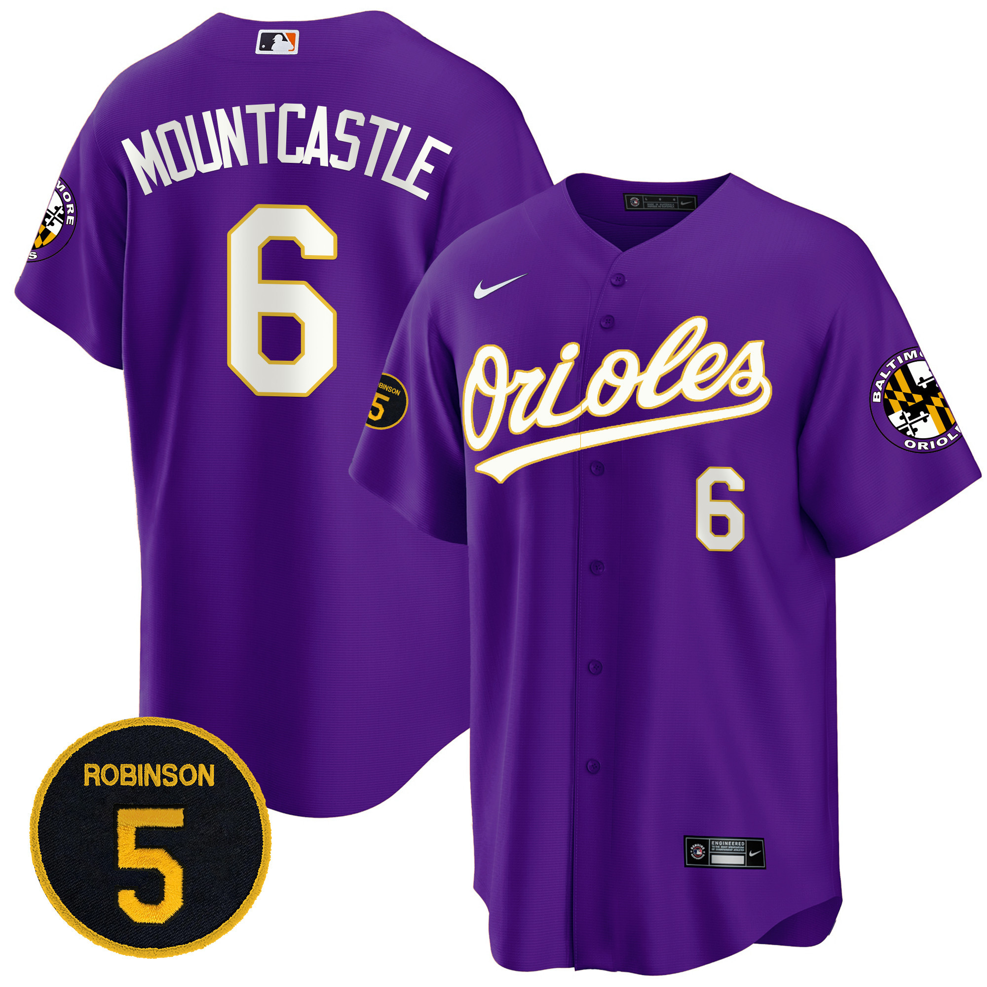 Baltimore Orioles Purple Robinson Patch Cool Base Jersey – All Stitched - Image 3