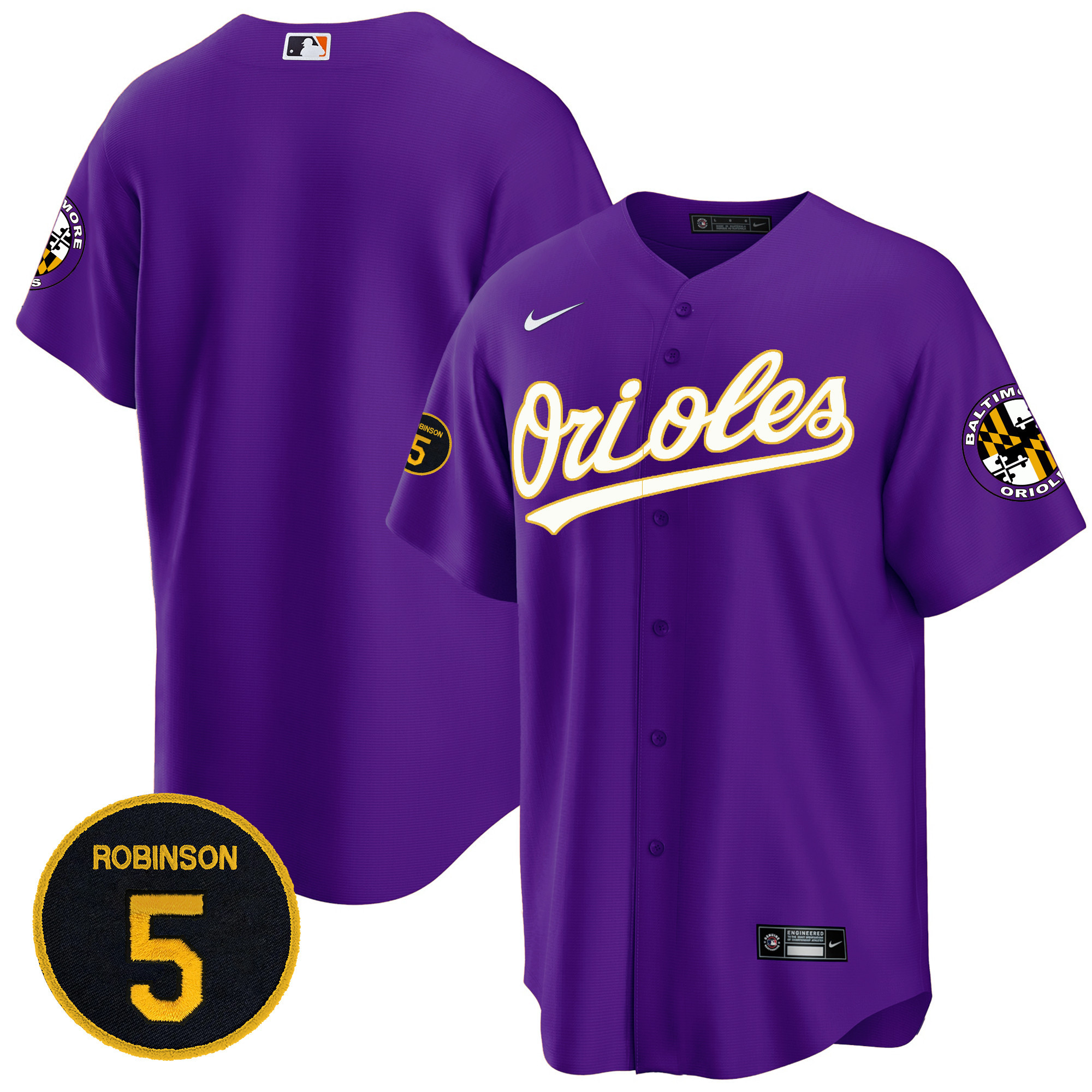 Baltimore Orioles Purple Robinson Patch Cool Base Jersey – All Stitched - Image 7