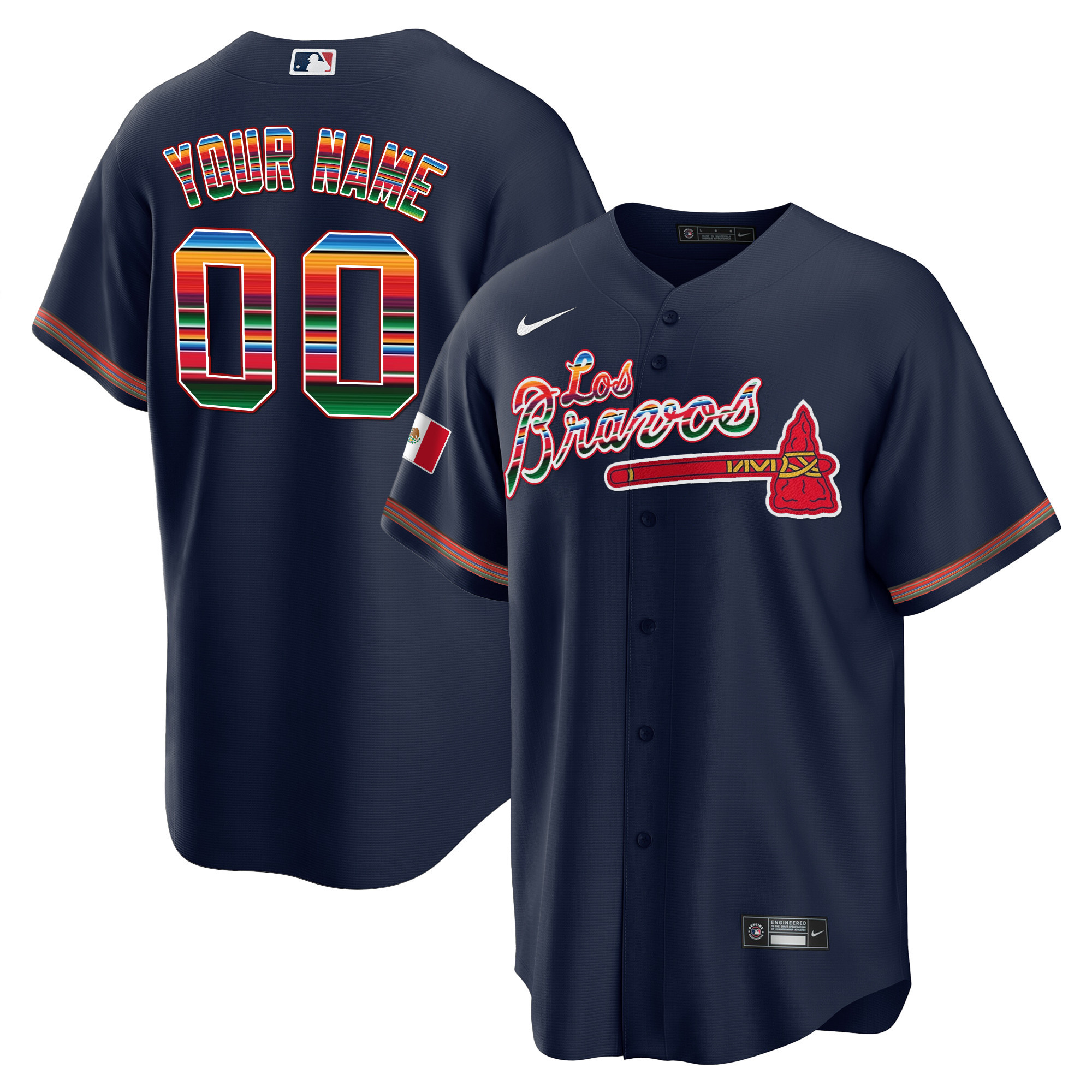 Atlanta Braves Los Bravos Mexico Custom Jersey - All Stitched - Image 4