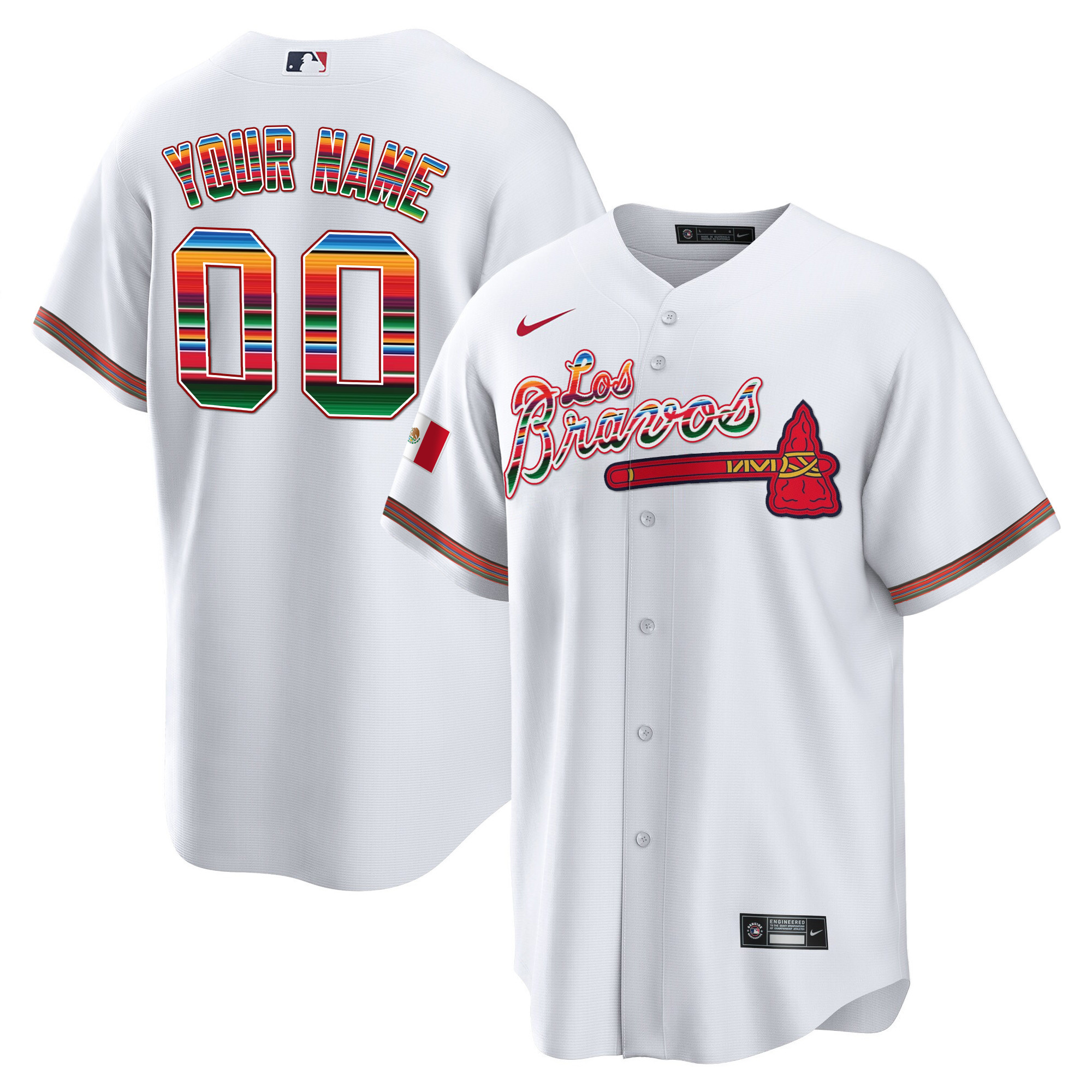 Atlanta Braves Los Bravos Mexico Custom Jersey - All Stitched