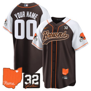 Browns #32 Jim Brown Memorial & Home Patch Baseball Custom Jersey - All Stitched