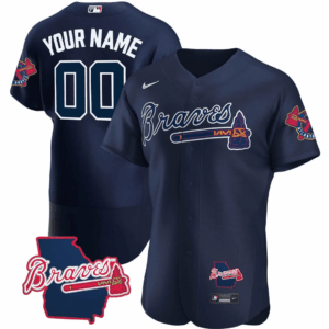 Atlanta Braves Georgia State Patch Custom Jersey - Navy - All Stitched