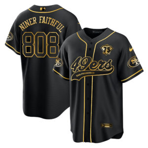 Niner Faithful #808 San Francisco 49ers Black Gold Baseball Jersey - All Stitched