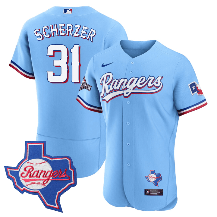 Men's Texas Rangers Texas State Patch Jersey - All Stitched - Image 22