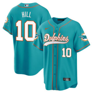 Men's Tyreek Hill Dolphins Baseball Teal Jersey - All Stitched