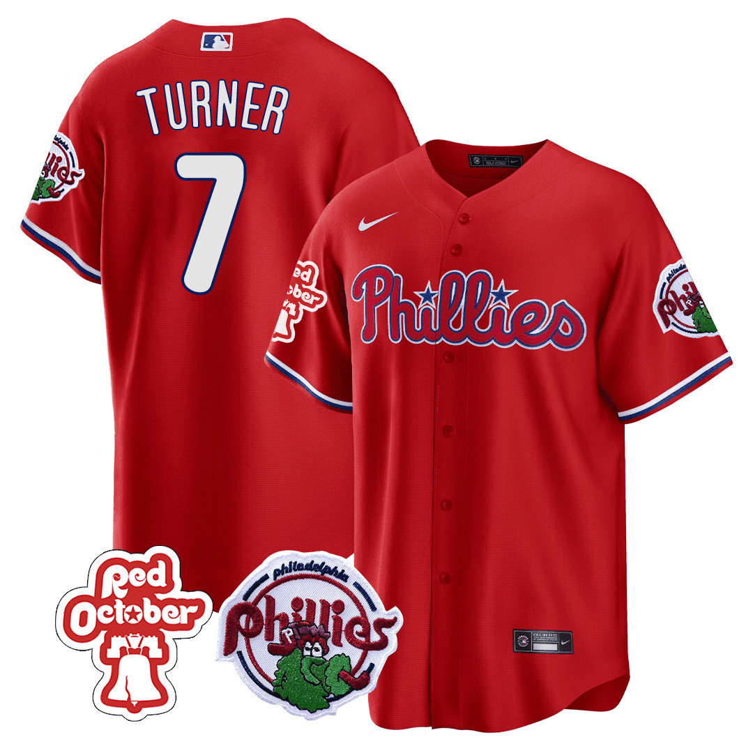 Men's Philadelphia Phillies Red October Patch Cool Base Jersey - All Stitched - Image 4