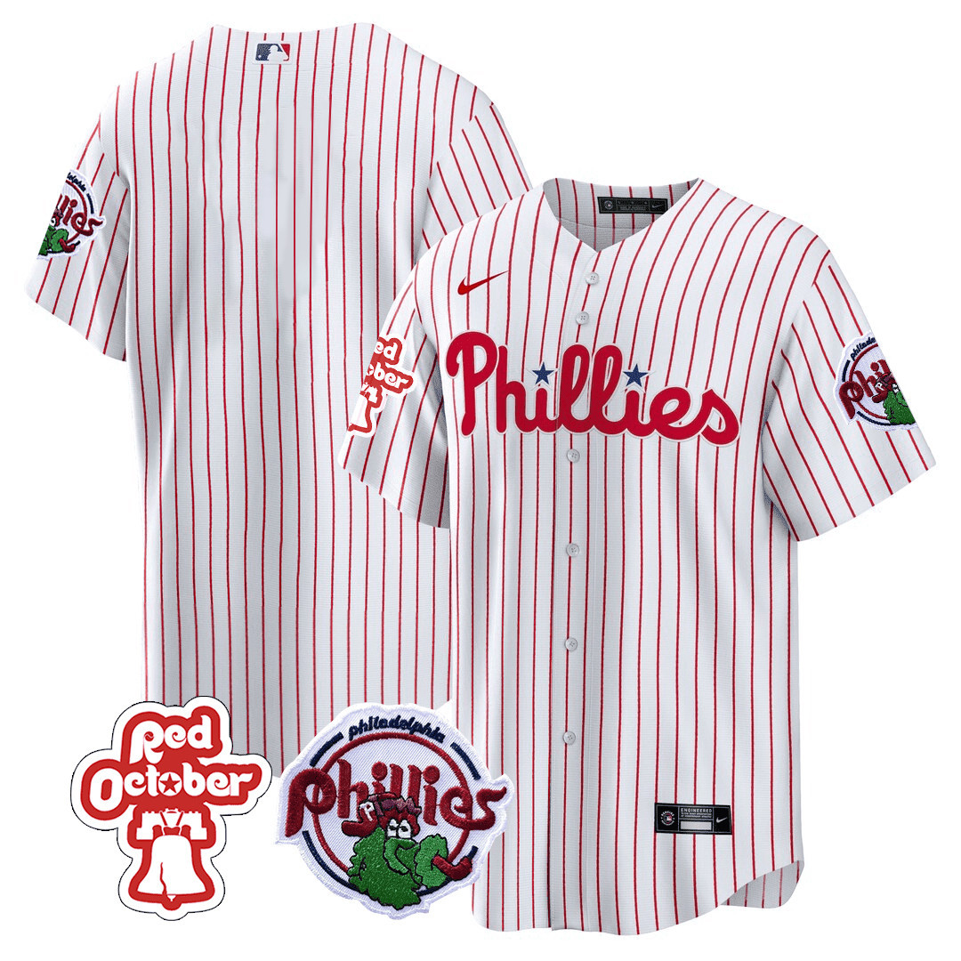 Men's Philadelphia Phillies Red October Patch Cool Base Jersey - All Stitched - Image 14