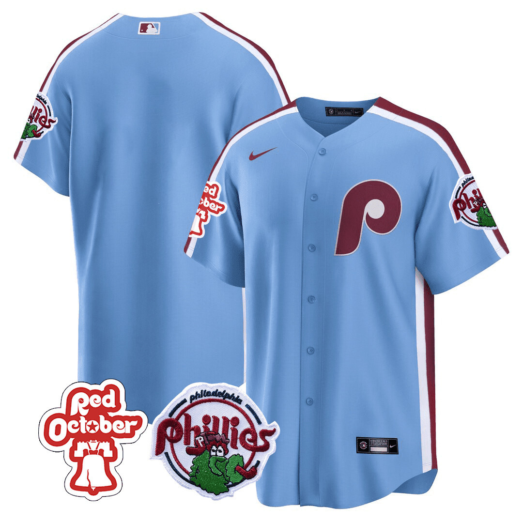 Men's Philadelphia Phillies Red October Patch Cool Base Jersey - All Stitched - Image 21
