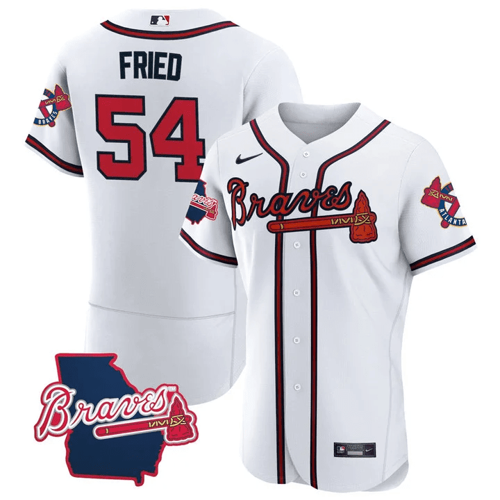 Men's Atlanta Braves Georgia State Patch Jersey - White - All Stitched - Image 6