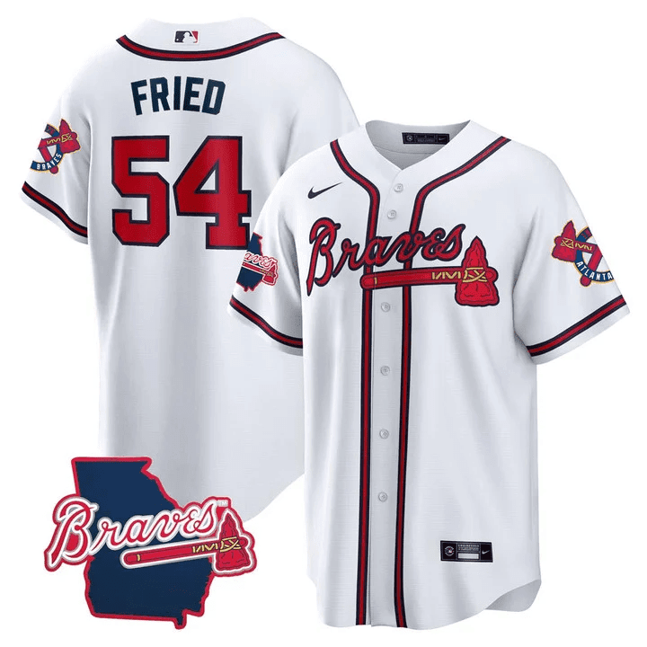 Men's Atlanta Braves Georgia State Patch Jersey - White - All Stitched - Image 12
