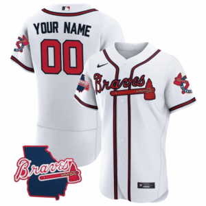 Atlanta Braves Georgia State Patch Custom Jersey - White - All Stitched