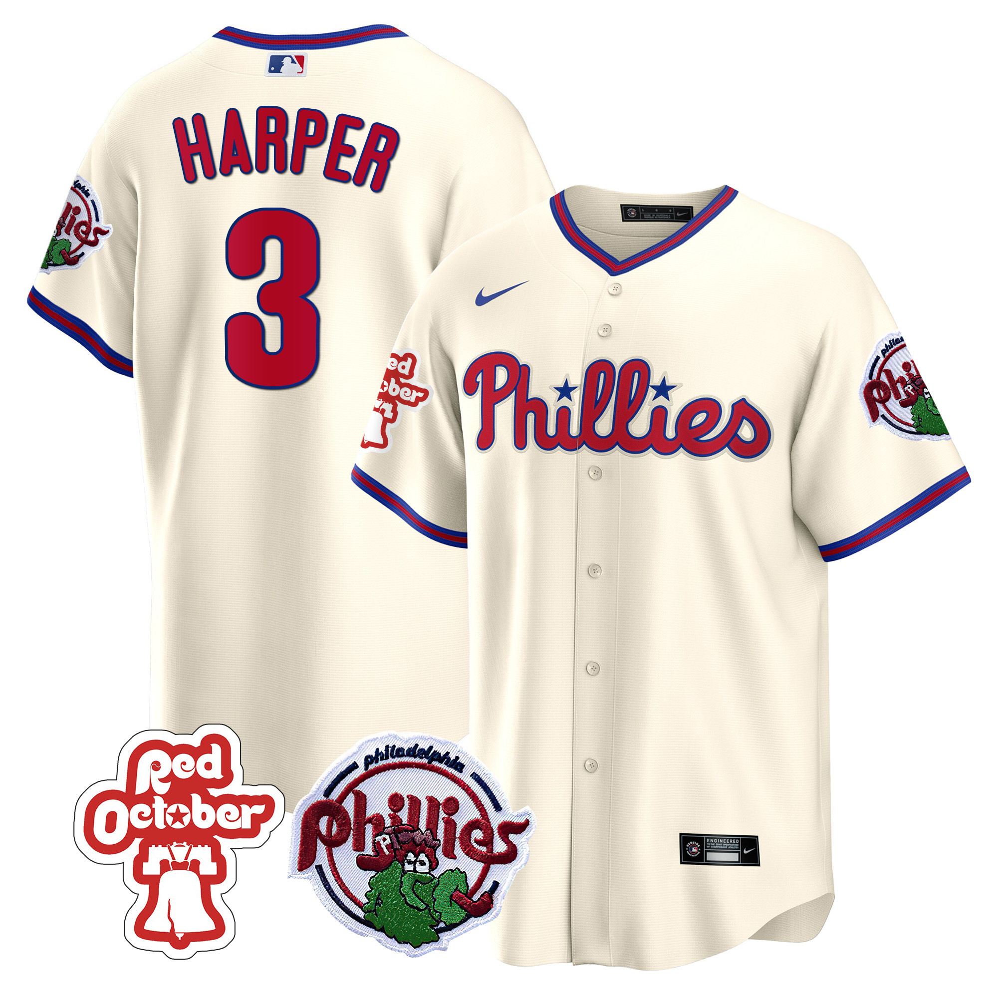 Men's Philadelphia Phillies Red October Patch Cool Base Jersey - All Stitched - Image 29