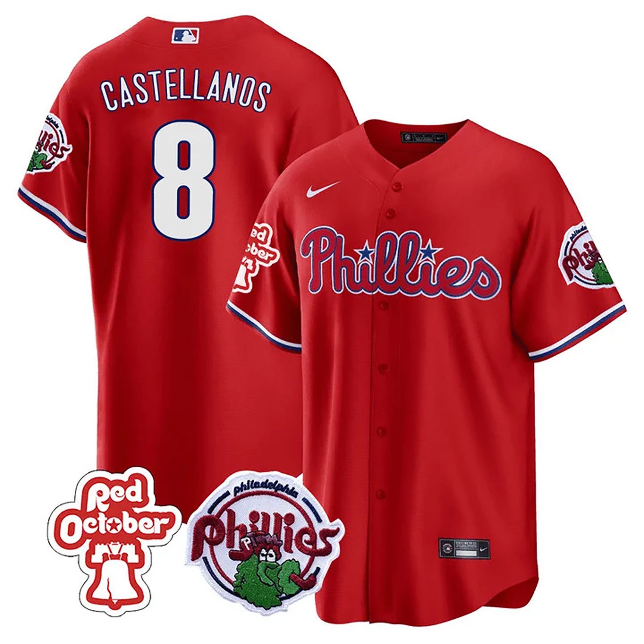 Men's Philadelphia Phillies Red October Patch Cool Base Jersey - All Stitched - Image 5