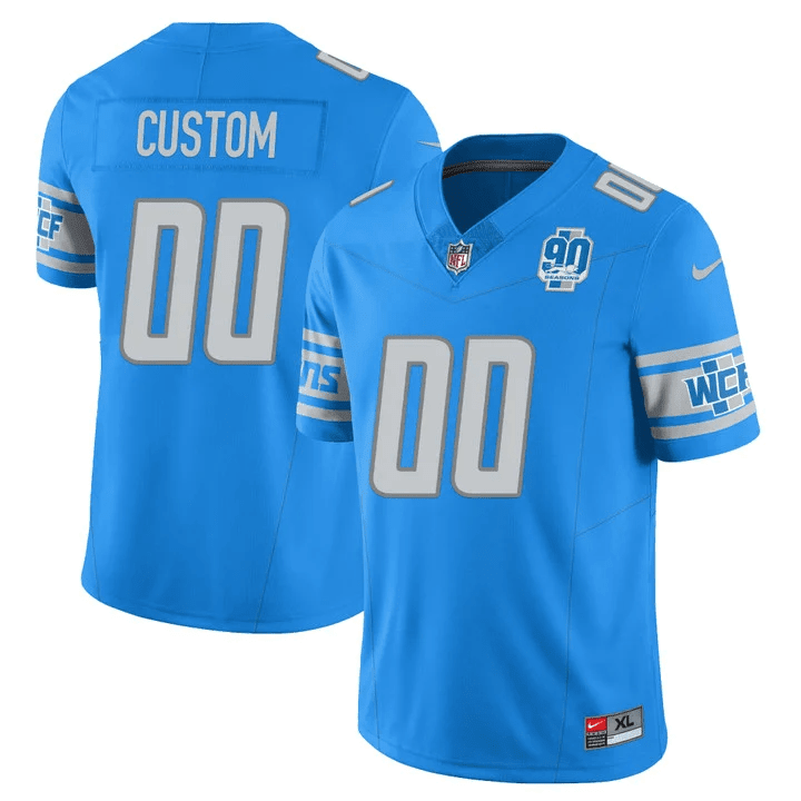 Men's Detroit Lions 90th Year Patch Vapor Custom Jersey V2 - All Stitched - Image 2