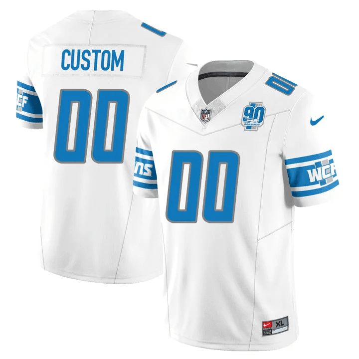 Men's Detroit Lions 90th Year Patch Vapor Custom Jersey V2 - All Stitched - Image 3