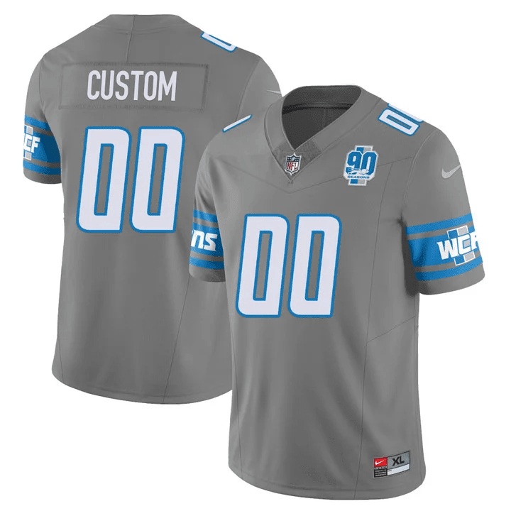 Men's Detroit Lions 90th Year Patch Vapor Custom Jersey V2 - All Stitched - Image 4