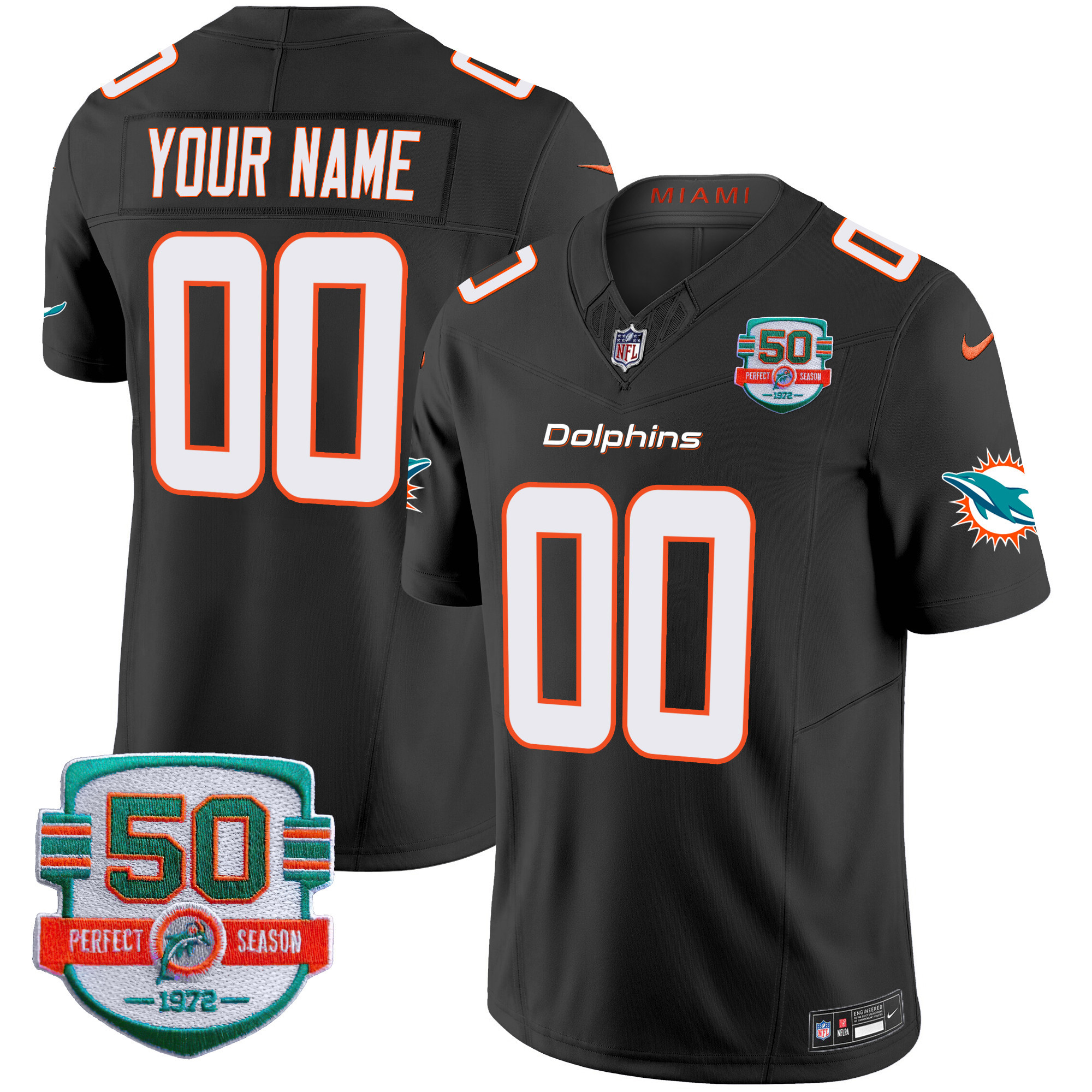 Dolphins 50th 1972 Perfect Season Patch Vapor Custom Jersey - All Stitched - Image 5