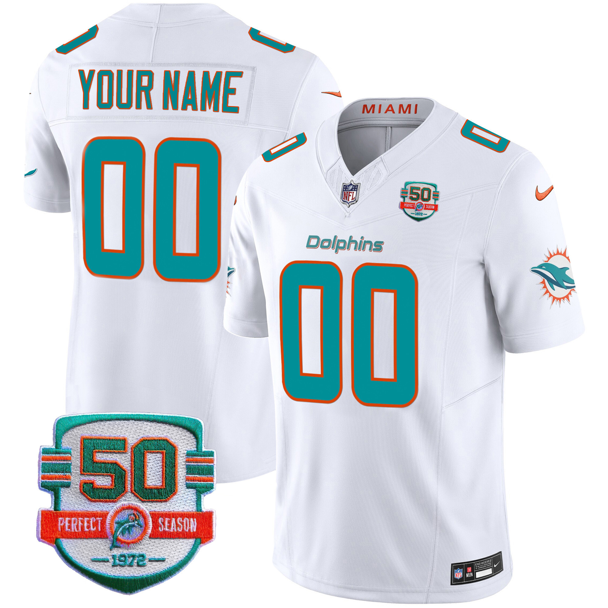 Dolphins 50th 1972 Perfect Season Patch Vapor Custom Jersey - All Stitched - Image 4