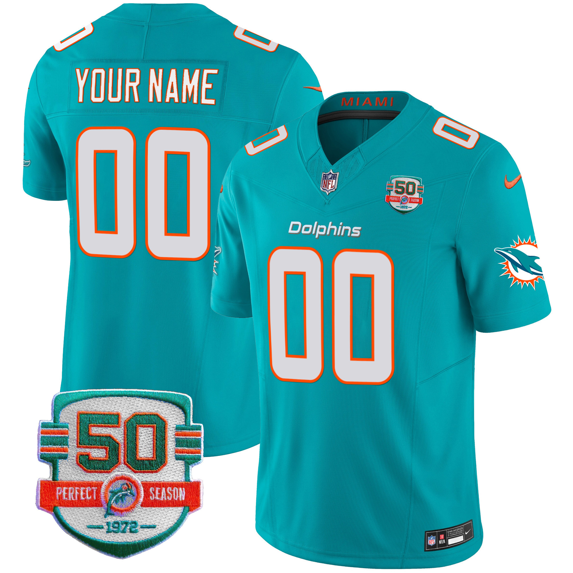 Dolphins 50th 1972 Perfect Season Patch Vapor Custom Jersey - All Stitched - Image 3