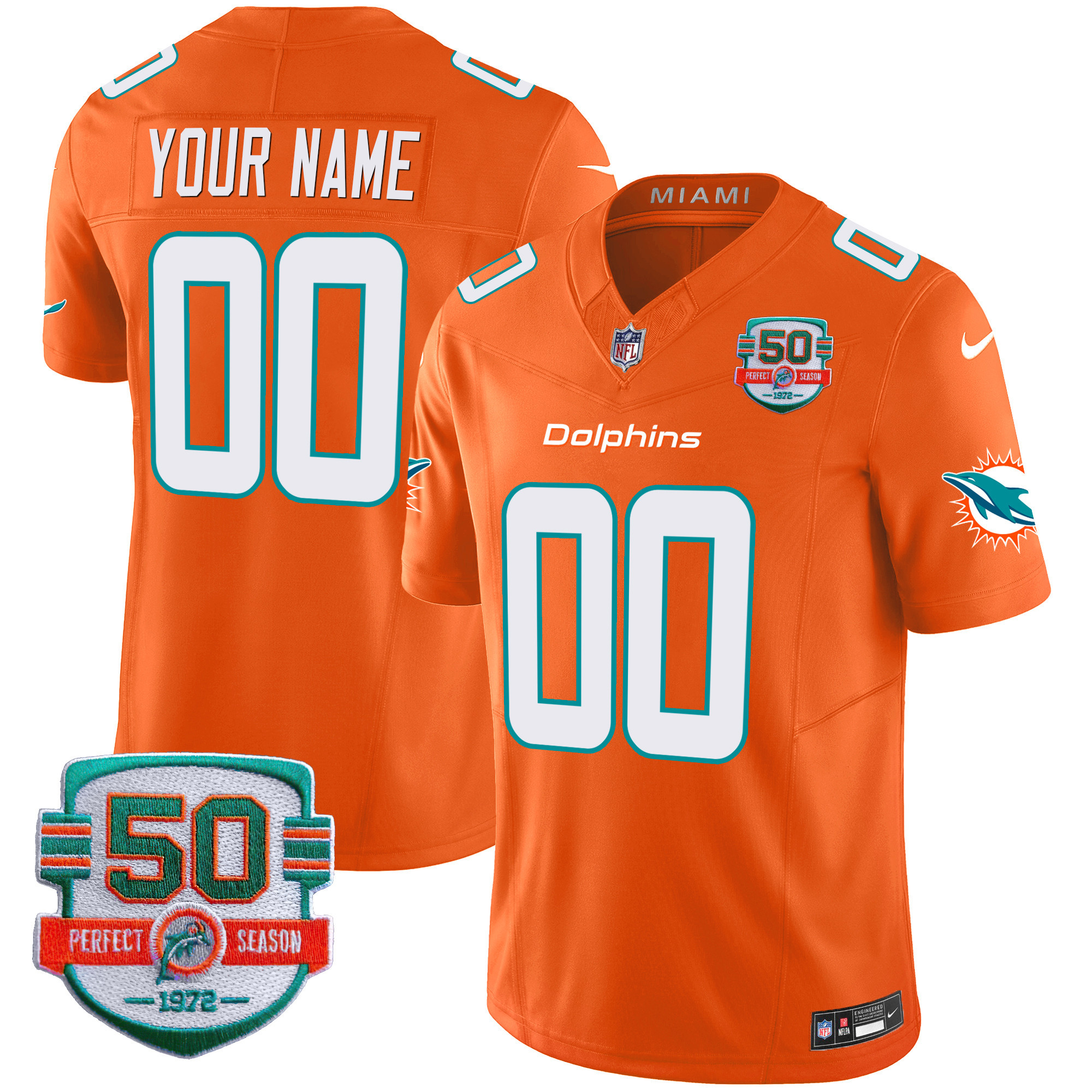 Dolphins 50th 1972 Perfect Season Patch Vapor Custom Jersey - All Stitched - Image 6