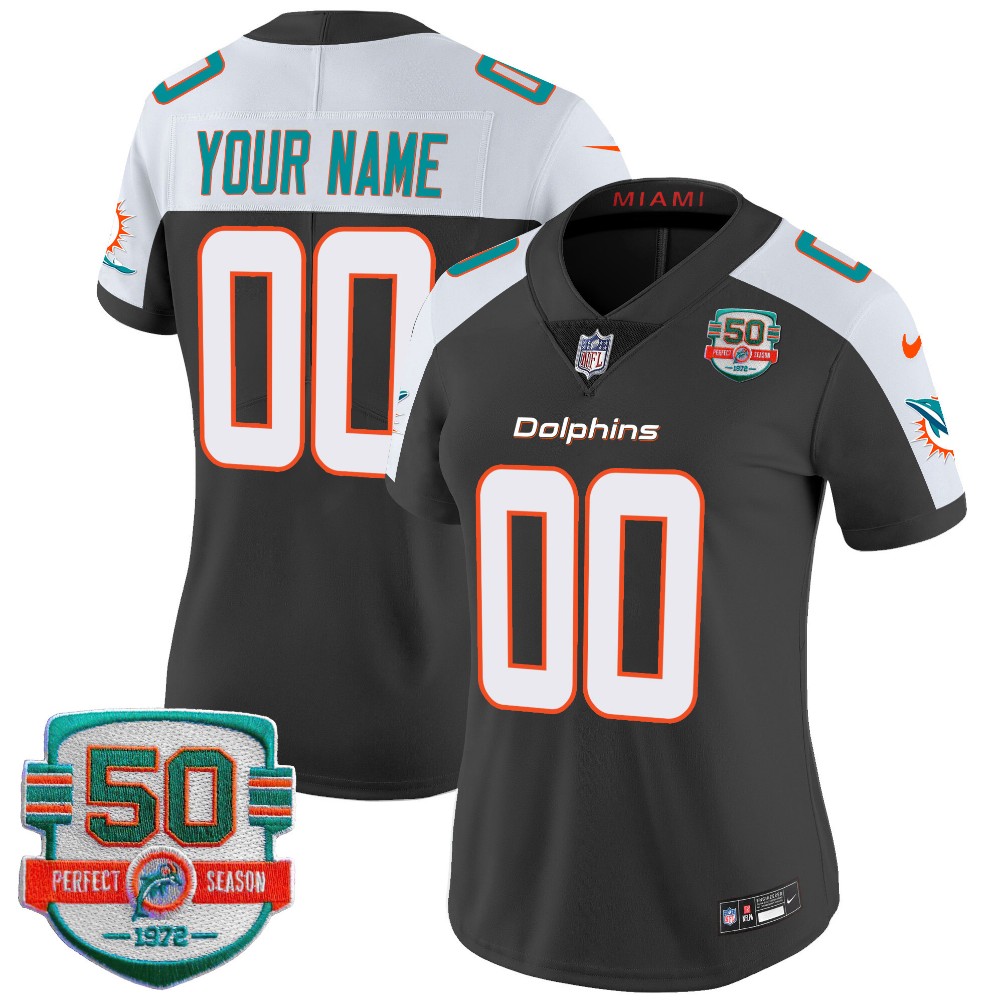 Dolphins 50th 1972 Perfect Season Patch Vapor Custom Jersey - All Stitched - Image 7