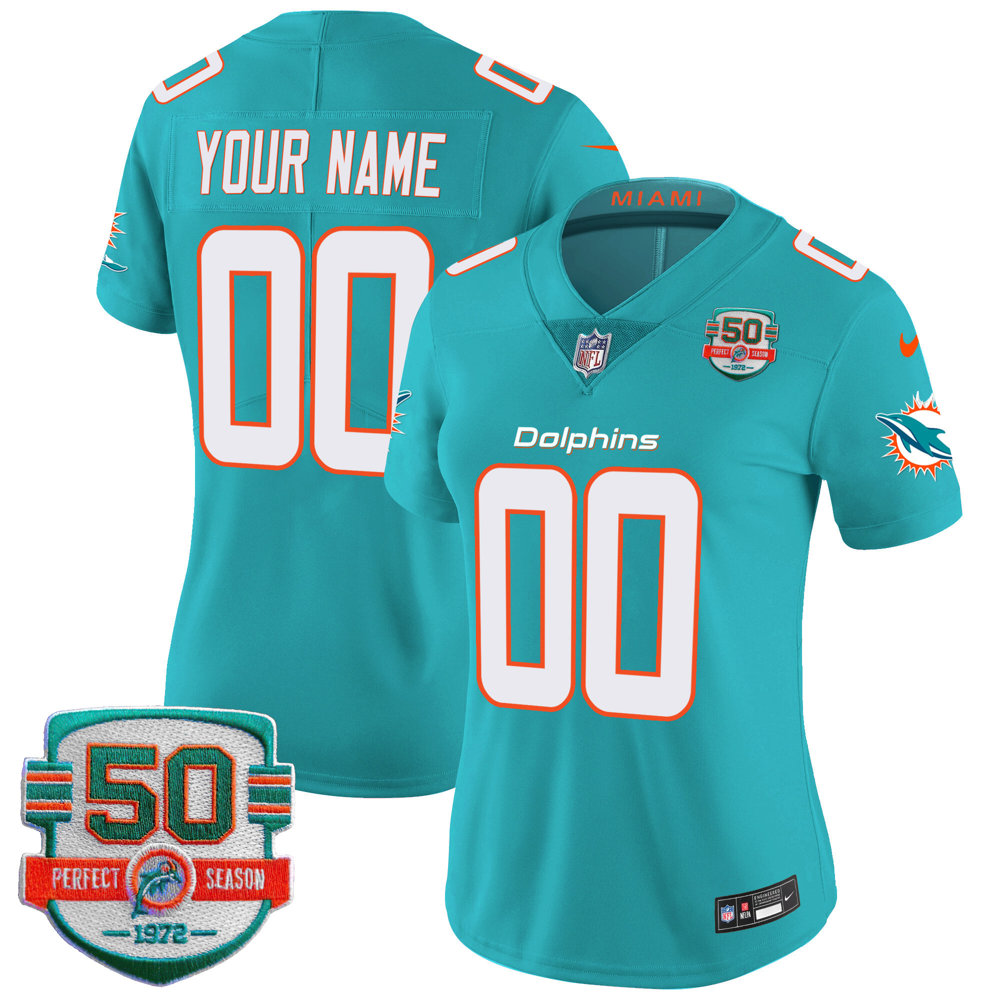 Dolphins 50th 1972 Perfect Season Patch Vapor Custom Jersey - All Stitched - Image 9