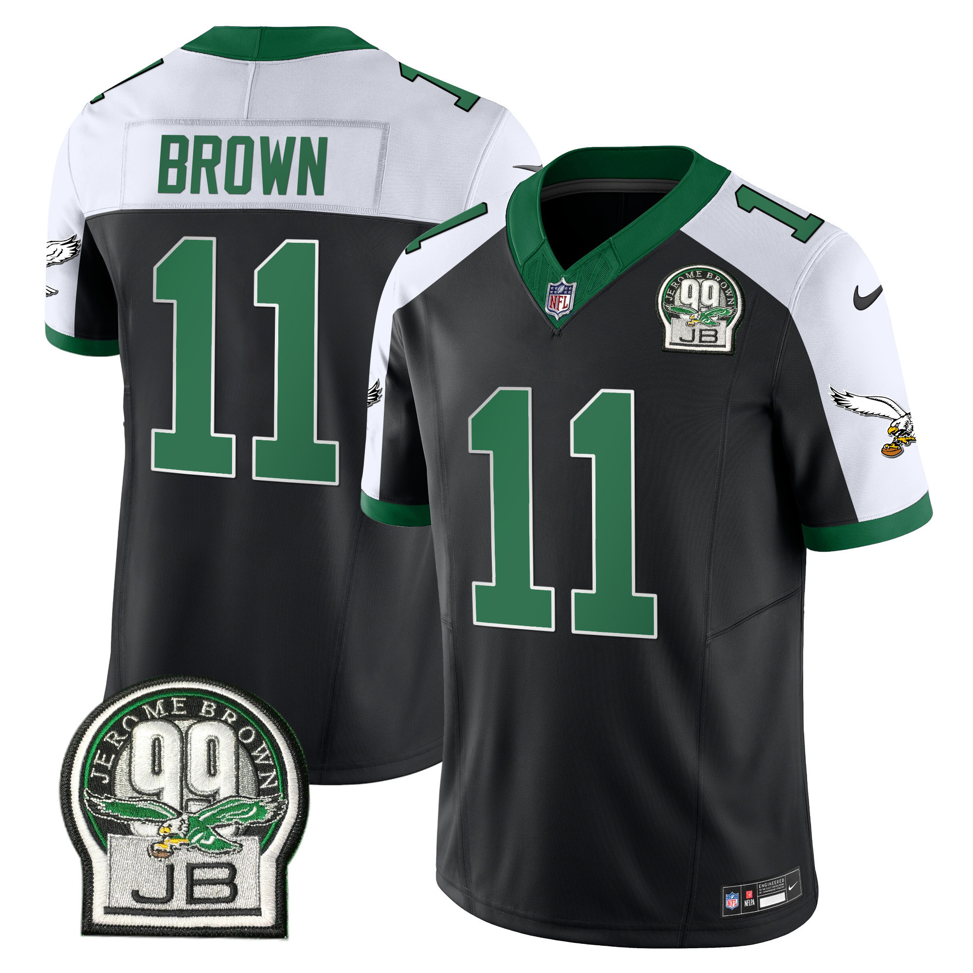 Men's Eagles Jerome Brown Patch Kelly Green Alternate Jersey - All Stitched - Image 7