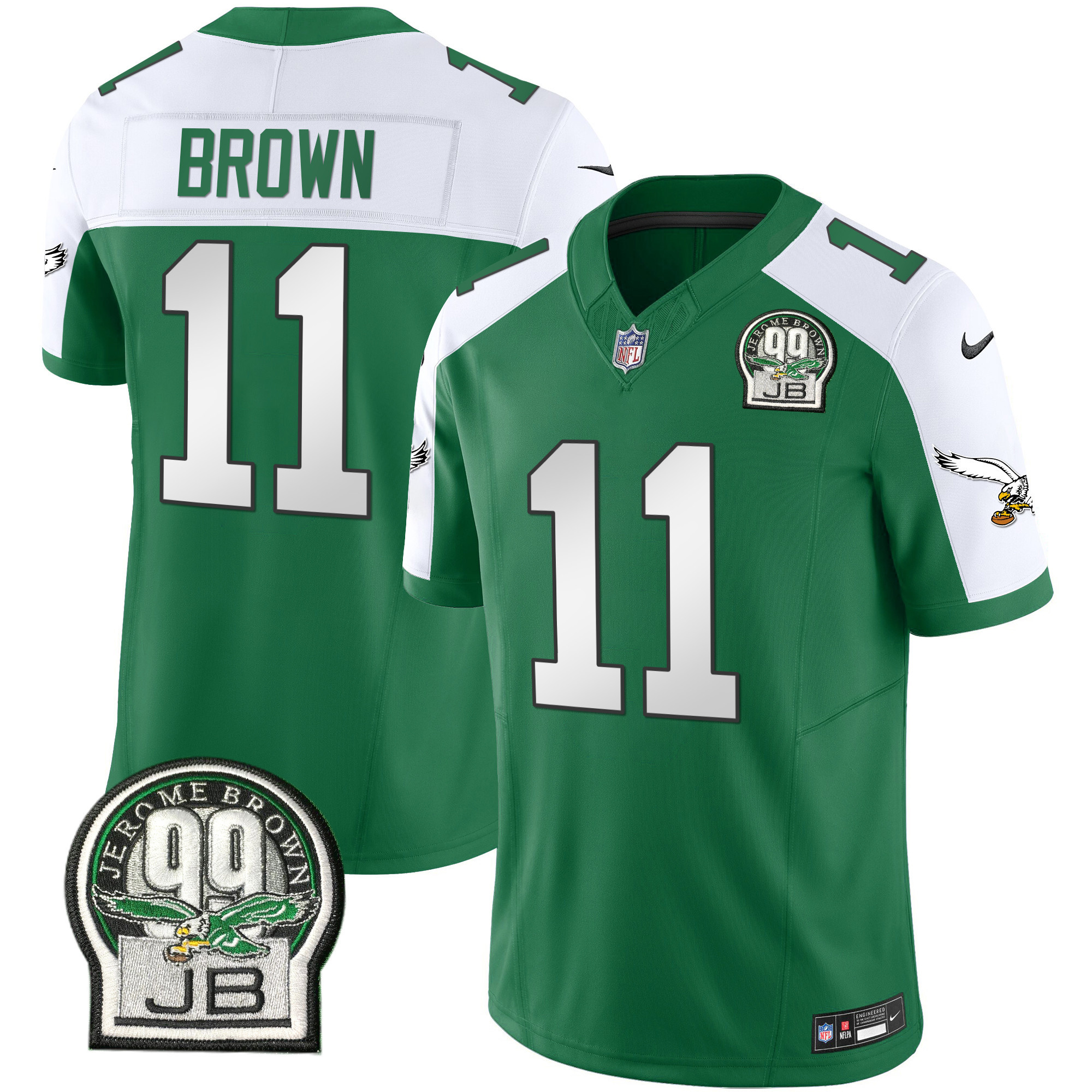 Men's Eagles Jerome Brown Patch Kelly Green Alternate Jersey - All Stitched - Image 17