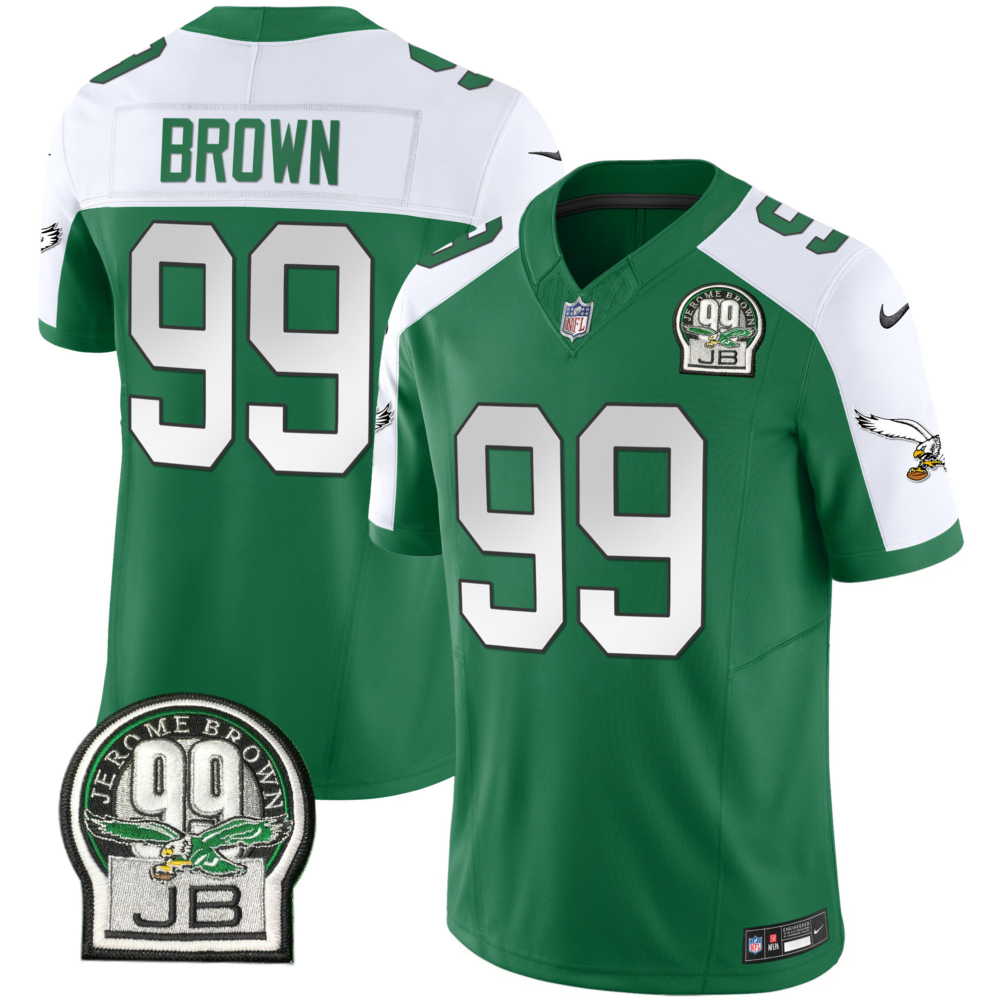 Men's Eagles Jerome Brown Patch Kelly Green Alternate Jersey - All Stitched - Image 20