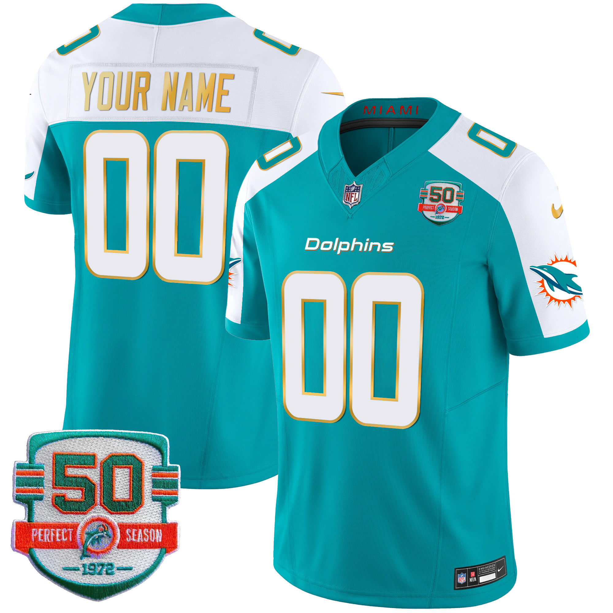 Dolphins Gold Trim Vapor Limited Custom Jersey - All Stitched - Image 2