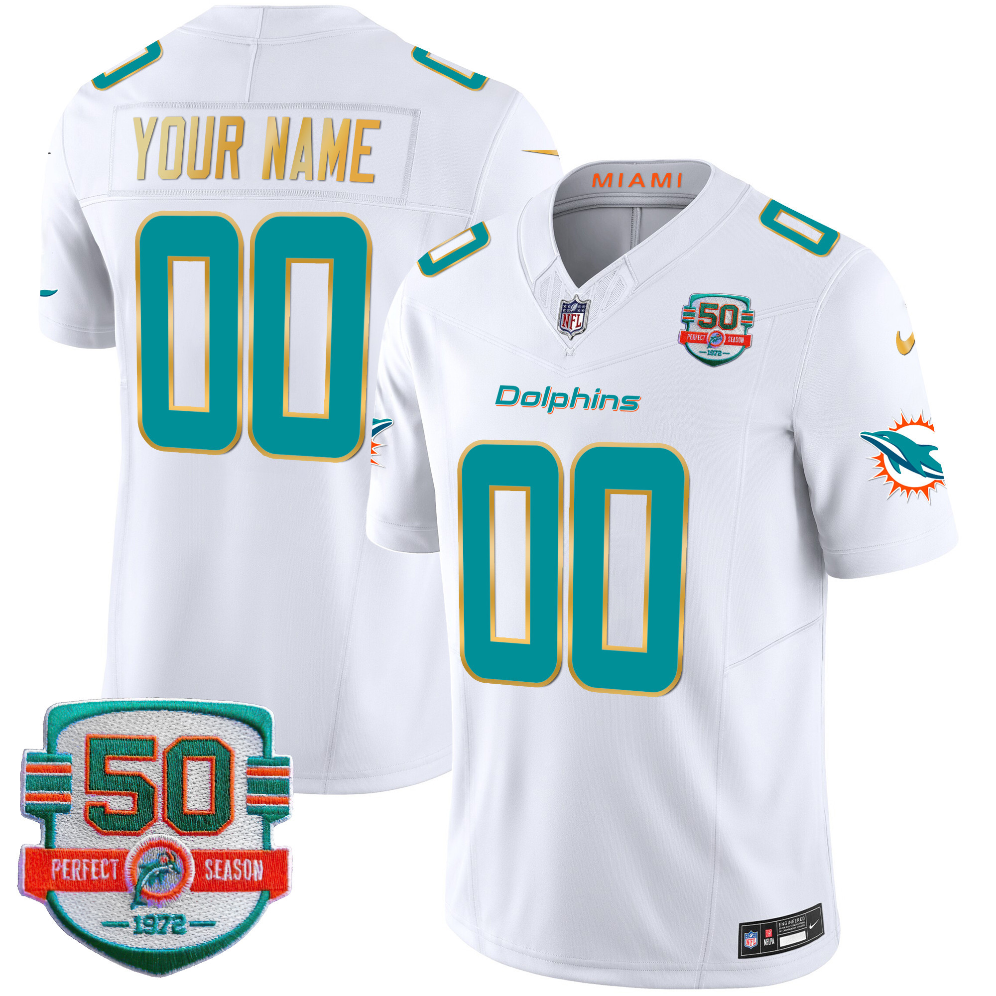 Dolphins Gold Trim Vapor Limited Custom Jersey - All Stitched - Image 4