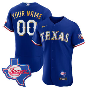 Texas Rangers Gold Trim Flex Base Custom Jersey - Texas Patch - All Stitched