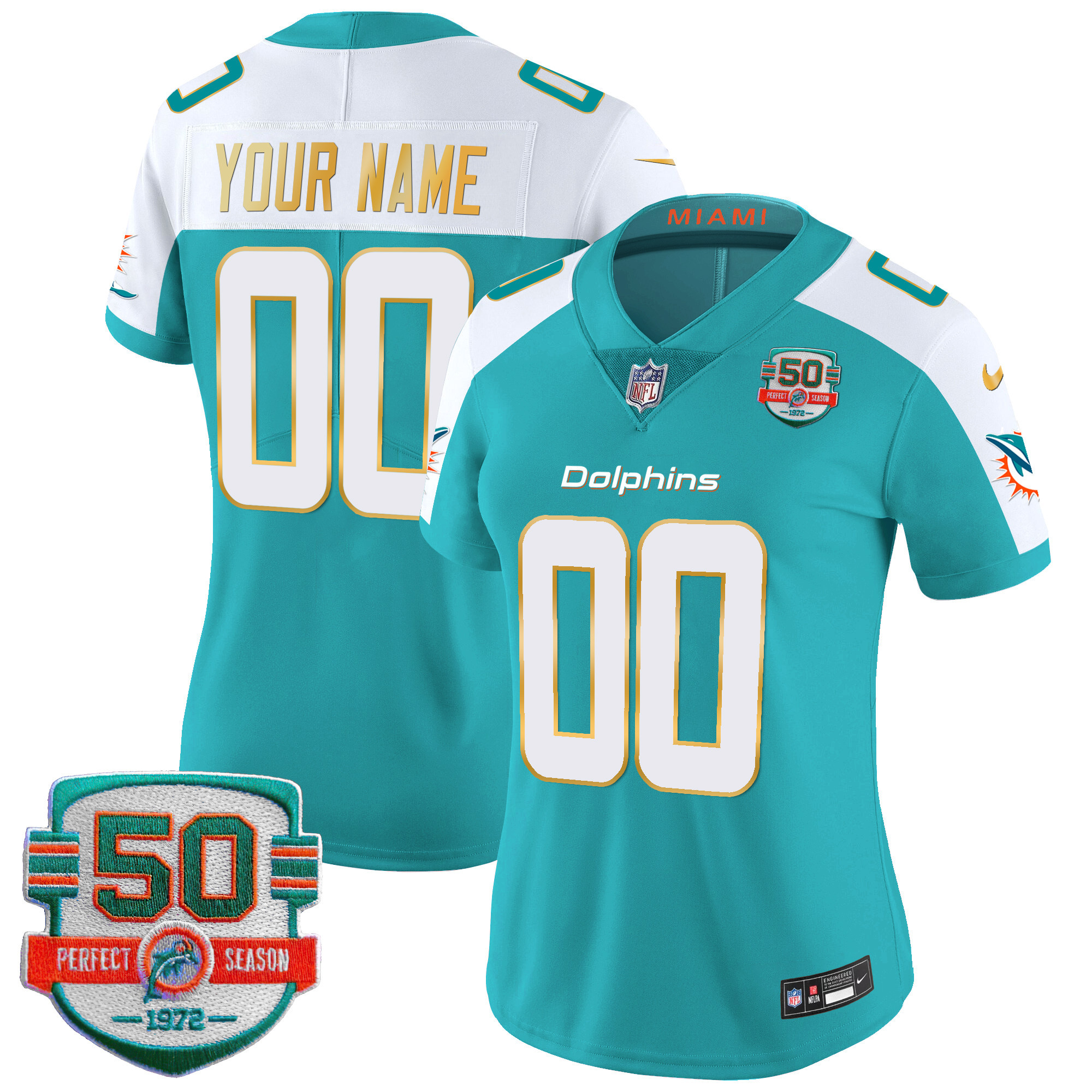 Dolphins Gold Trim Vapor Limited Custom Jersey - All Stitched - Image 8