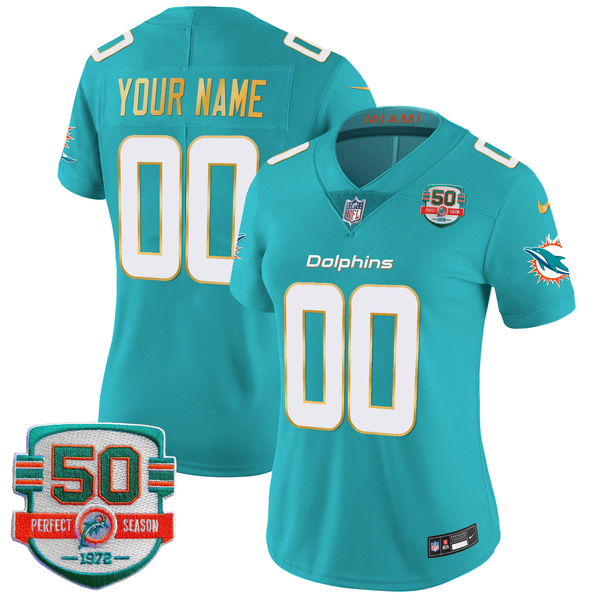 Dolphins Gold Trim Vapor Limited Custom Jersey - All Stitched - Image 9
