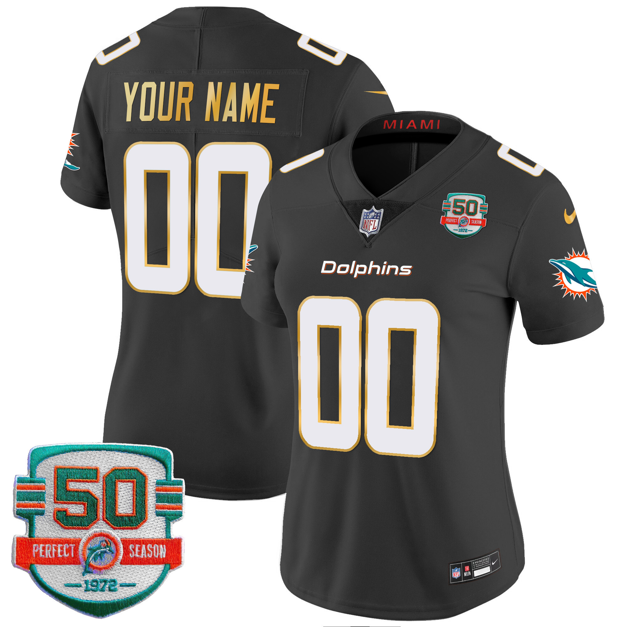 Dolphins Gold Trim Vapor Limited Custom Jersey - All Stitched - Image 11
