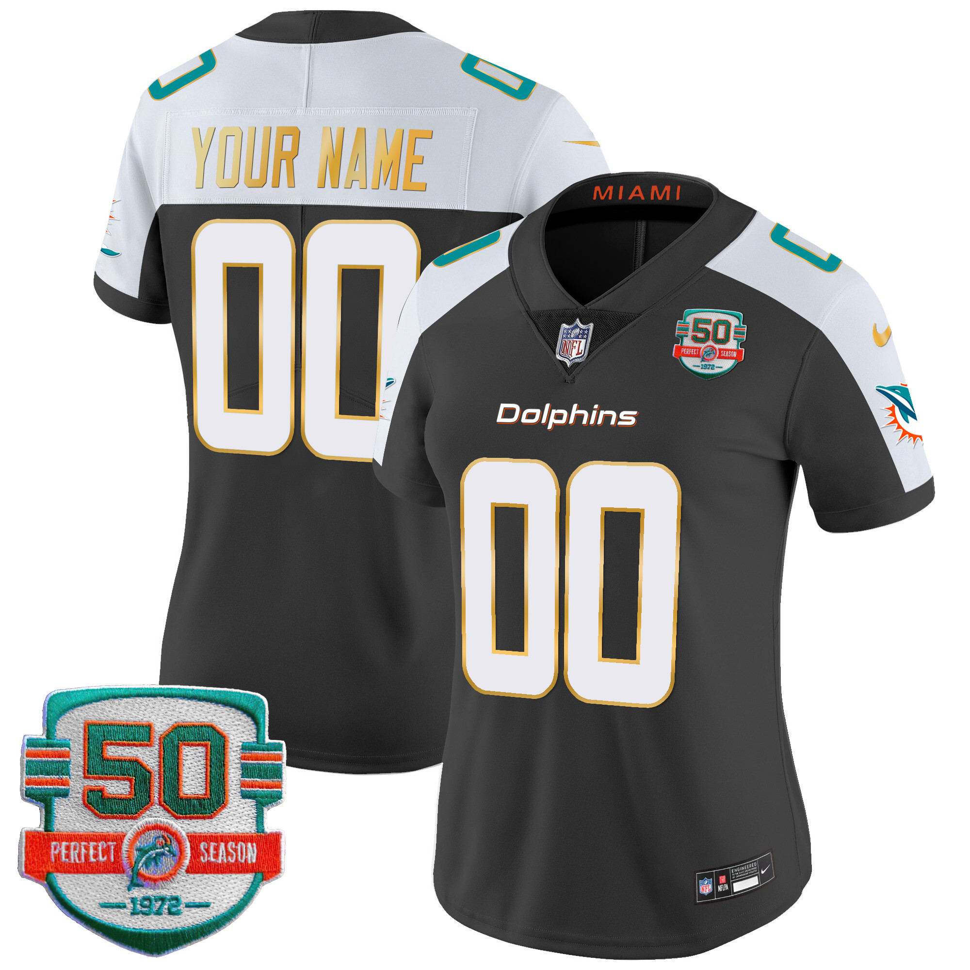 Dolphins Gold Trim Vapor Limited Custom Jersey - All Stitched - Image 7