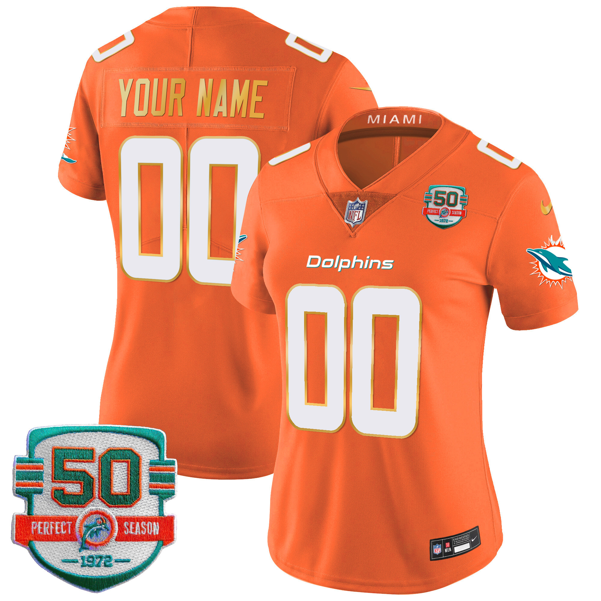 Dolphins Gold Trim Vapor Limited Custom Jersey - All Stitched - Image 12