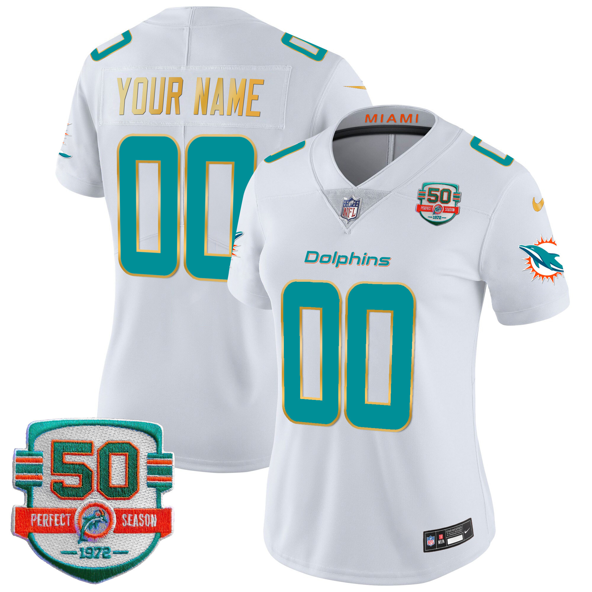 Dolphins Gold Trim Vapor Limited Custom Jersey - All Stitched - Image 10