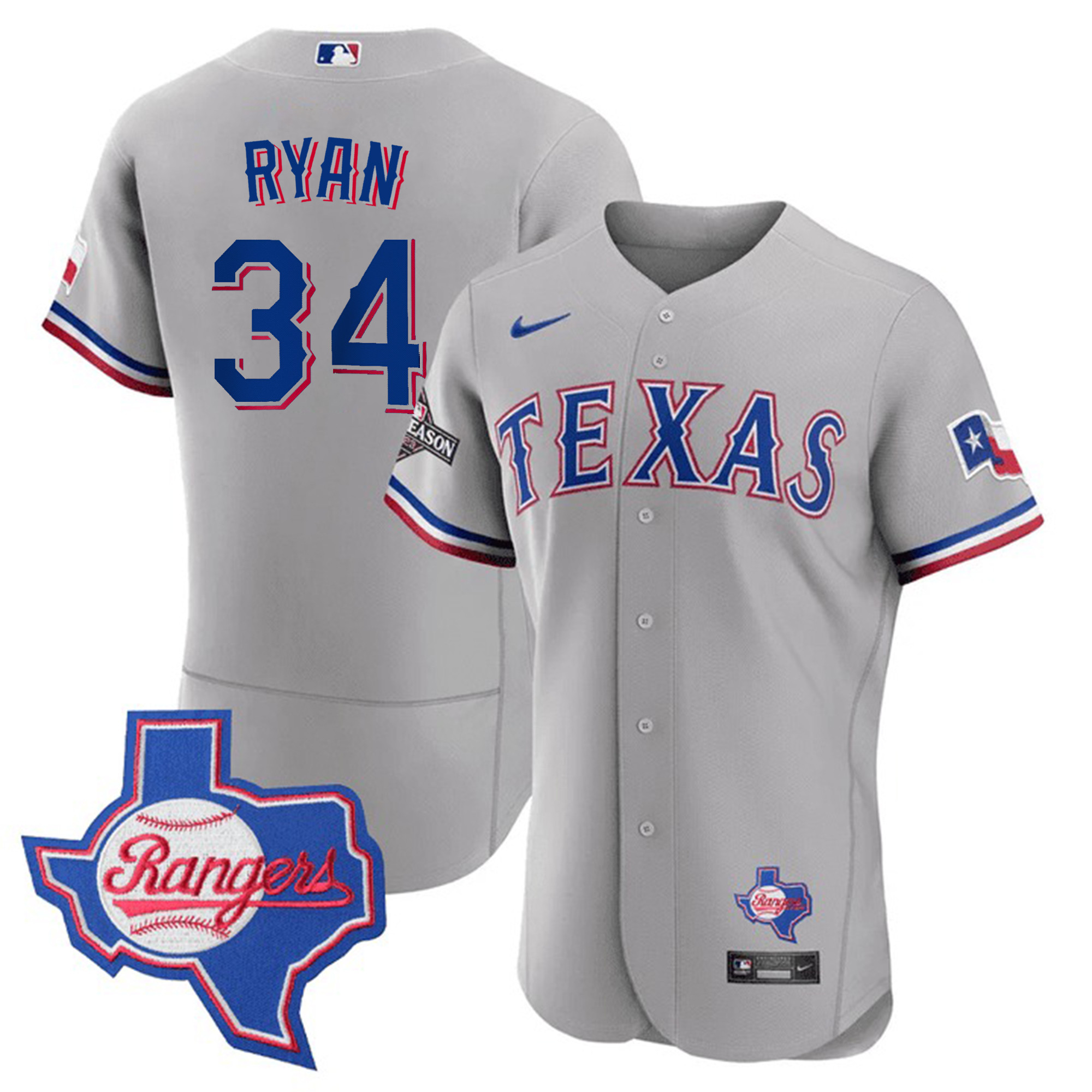 Men's Texas Rangers Texas State Patch Jersey - All Stitched - Image 6