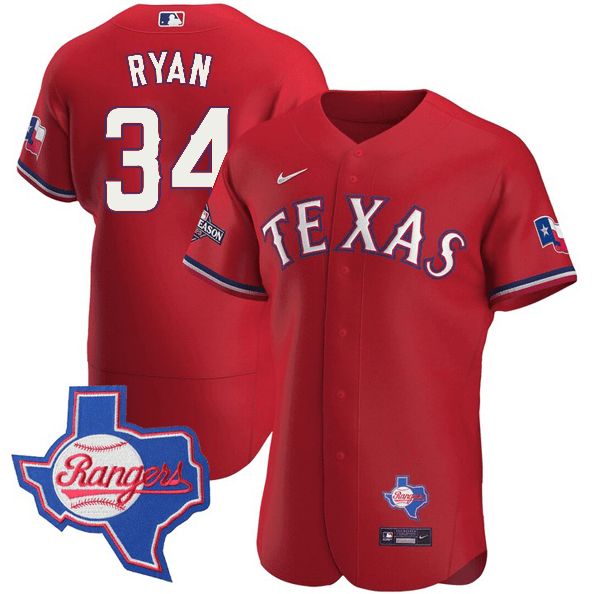Men's Texas Rangers Texas State Patch Jersey - All Stitched - Image 13
