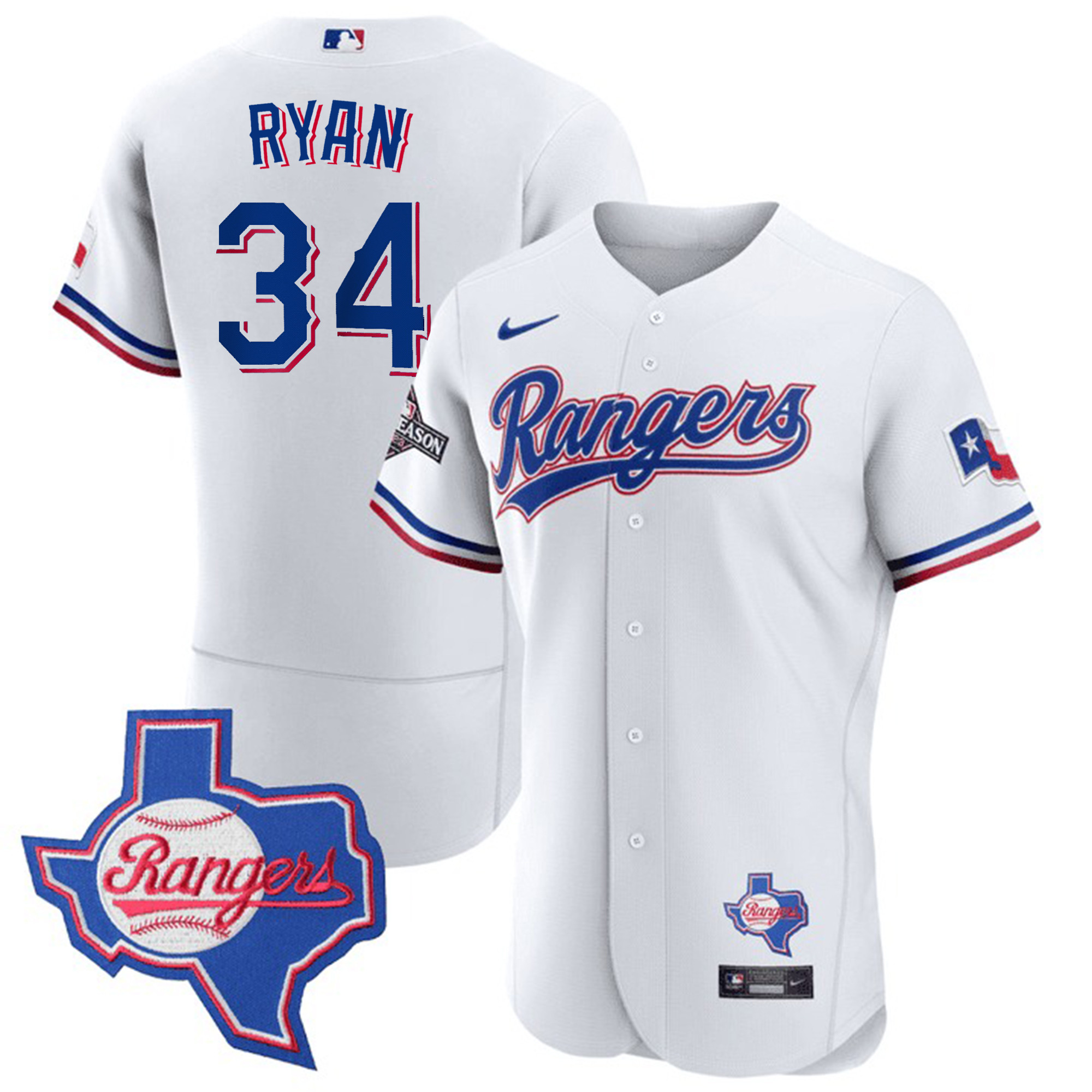 Men's Texas Rangers Texas State Patch Jersey - All Stitched - Image 20