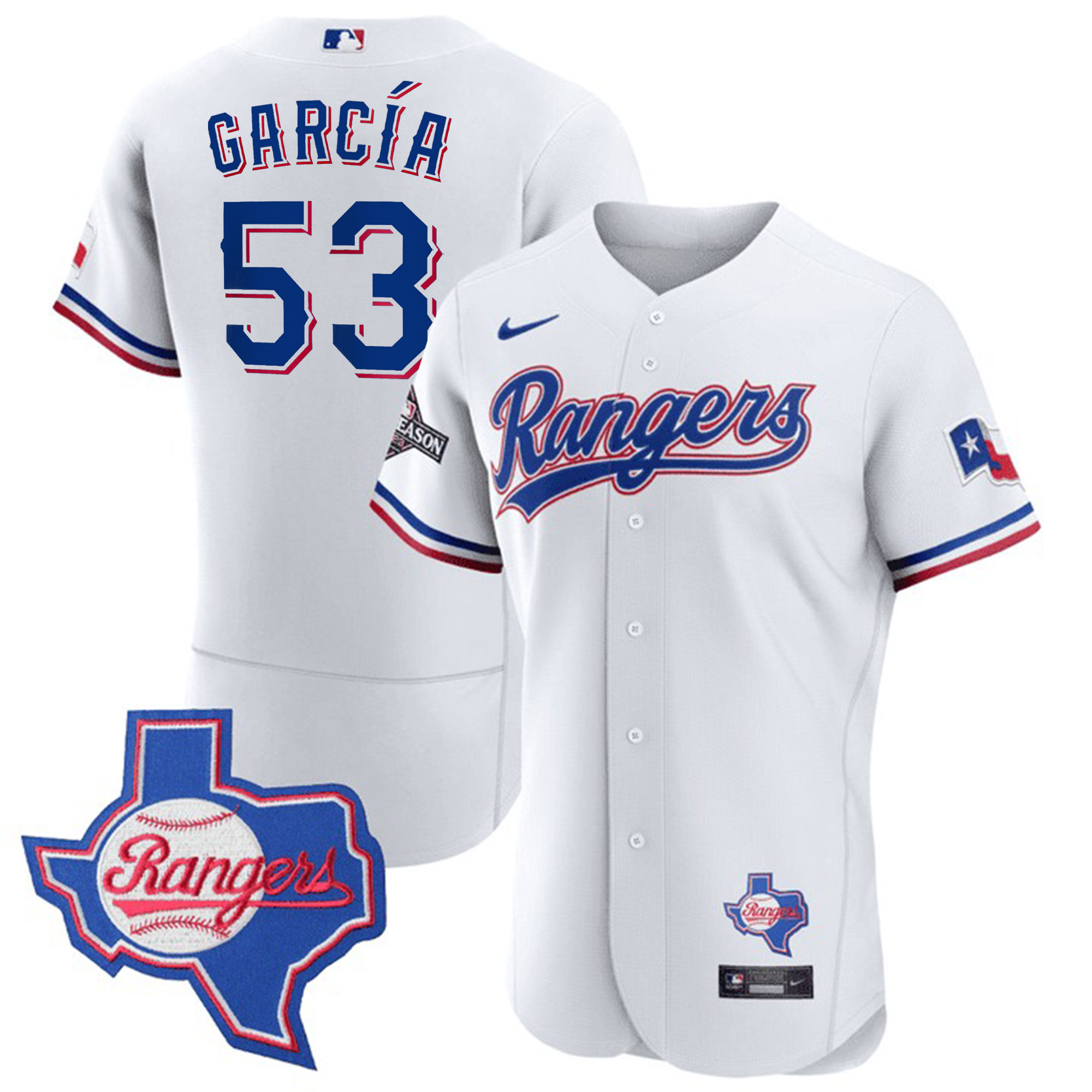 Men's Texas Rangers Texas State Patch Jersey - All Stitched - Image 18