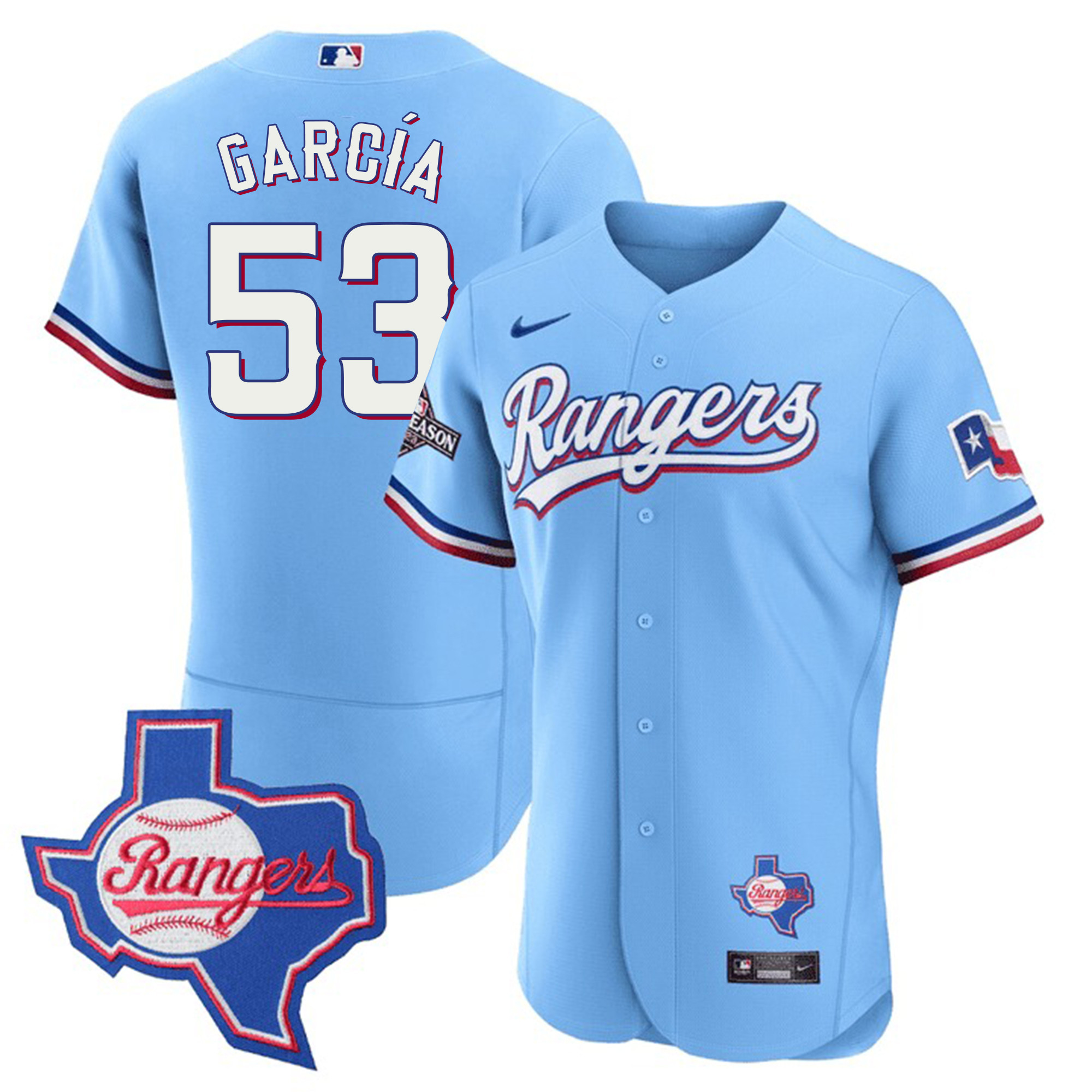 Men's Texas Rangers Texas State Patch Jersey - All Stitched - Image 25