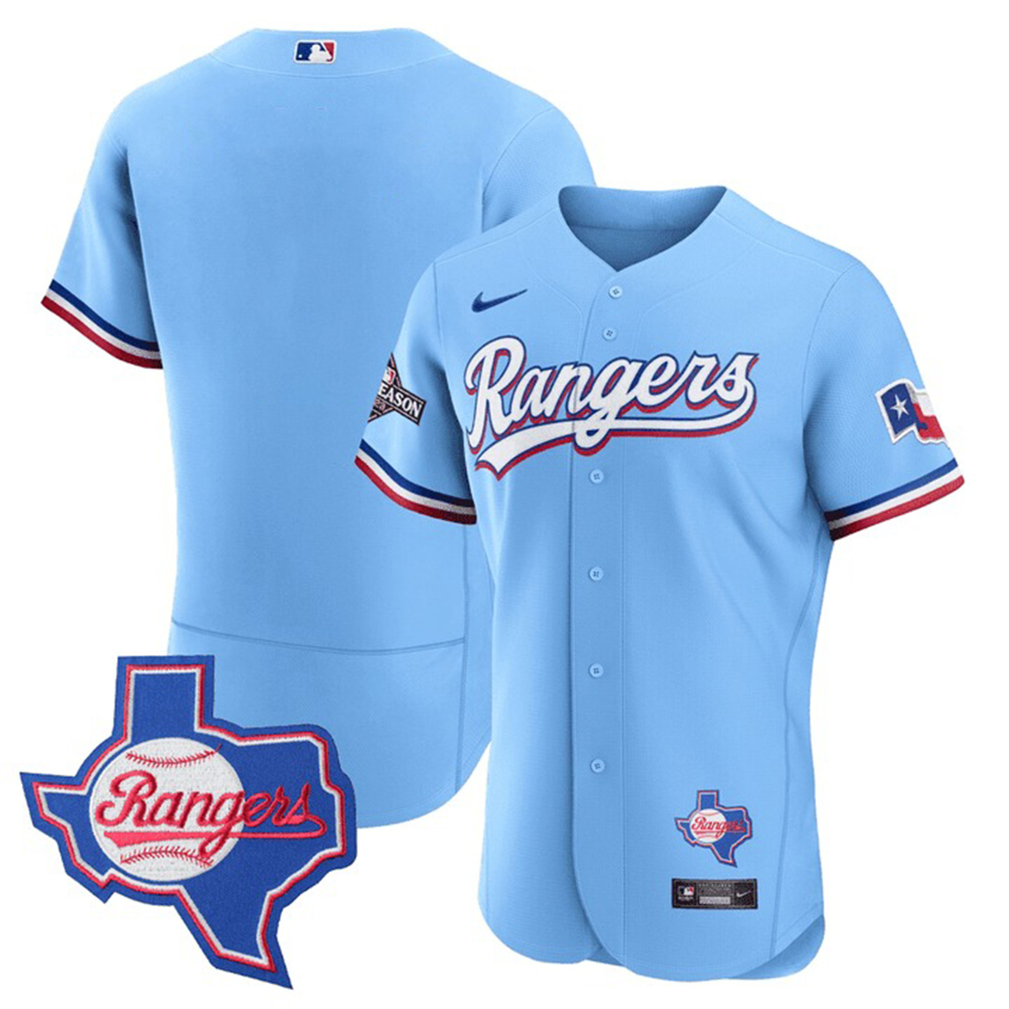 Men's Texas Rangers Texas State Patch Jersey - All Stitched - Image 28