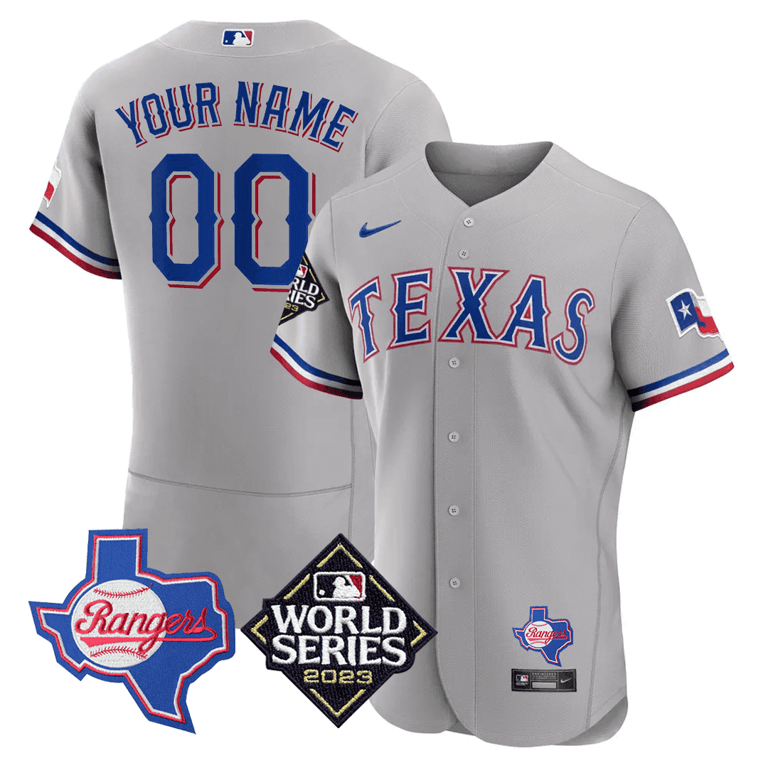 Texas Rangers Texas State & 2023 World Series Patch Custom Jersey - All Stitched - Image 2
