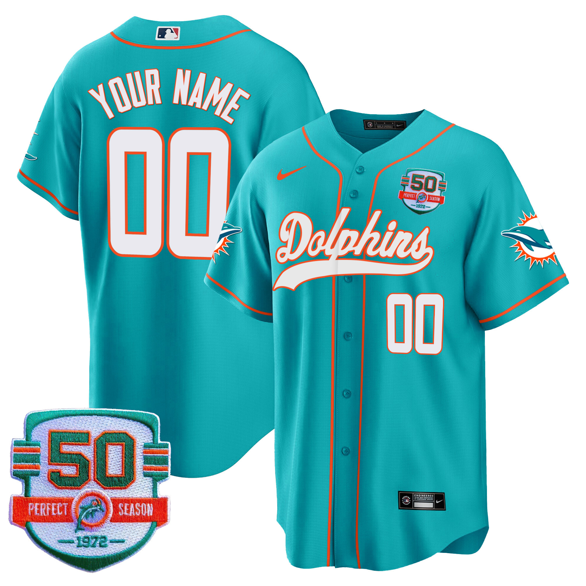 Dolphins 50th 1972 Perfect Season Patch Baseball Custom Jersey - All Stitched - Image 3