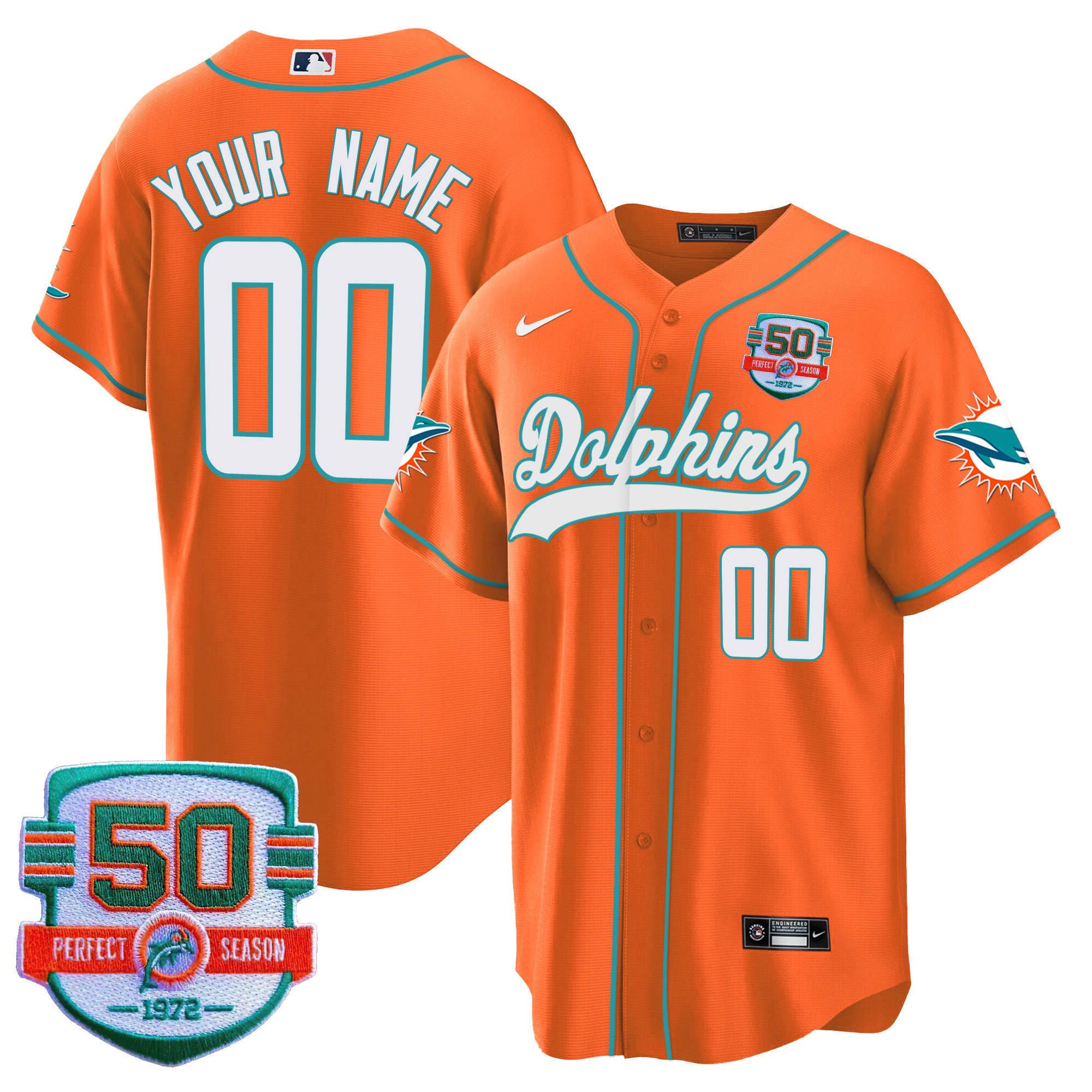 Dolphins 50th 1972 Perfect Season Patch Baseball Custom Jersey - All Stitched - Image 6