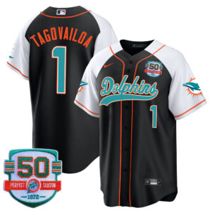 Men's Dolphins 50th 1972 Perfect Season Patch Baseball Jersey - All Stitched