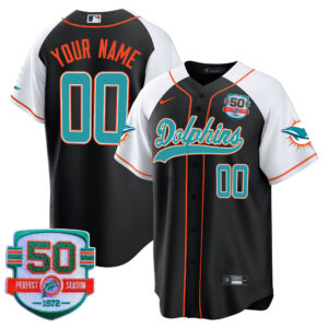 Dolphins 50th 1972 Perfect Season Patch Baseball Custom Jersey - All Stitched