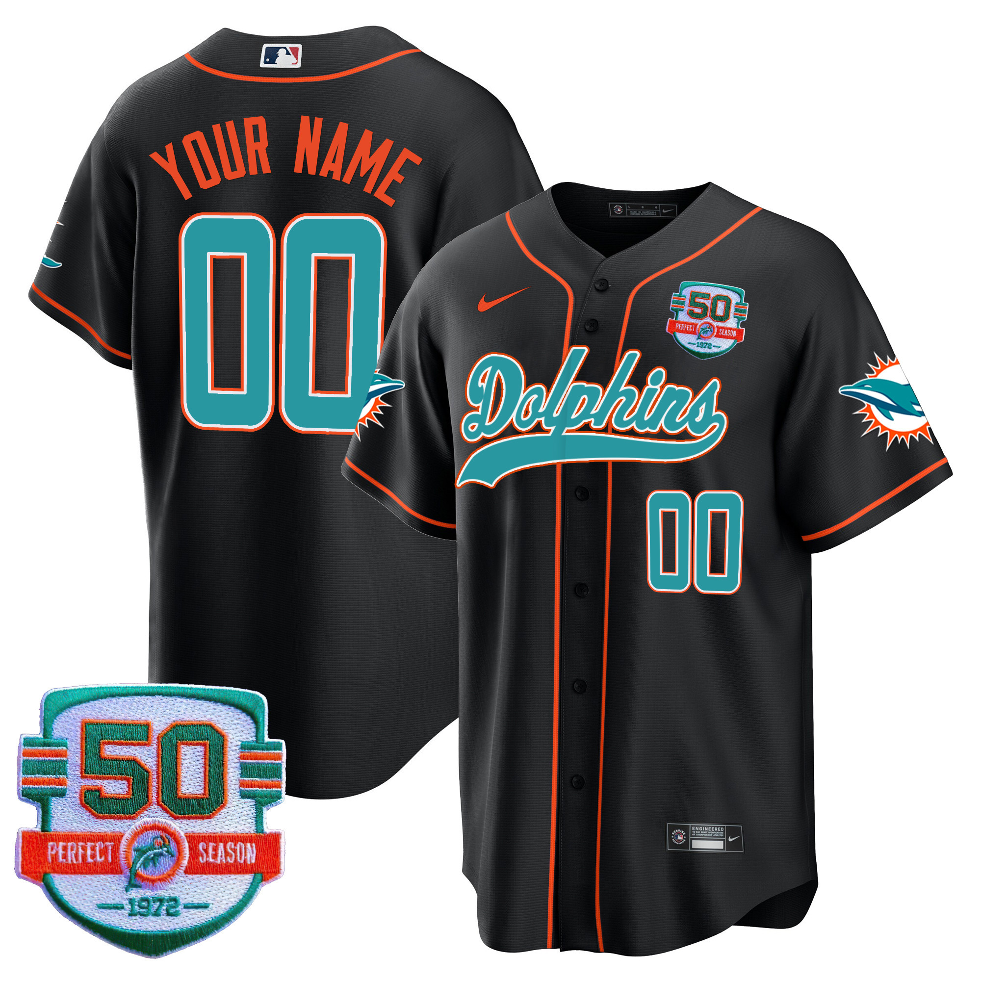 Dolphins 50th 1972 Perfect Season Patch Baseball Custom Jersey - All Stitched - Image 5